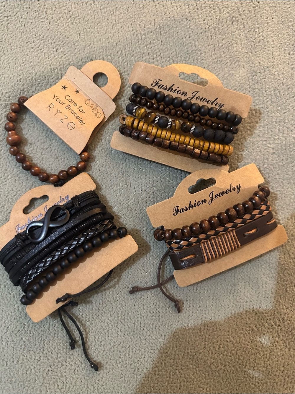 Men's Multi-Style Black and Brown Beaded & Leather Bracelet Set
